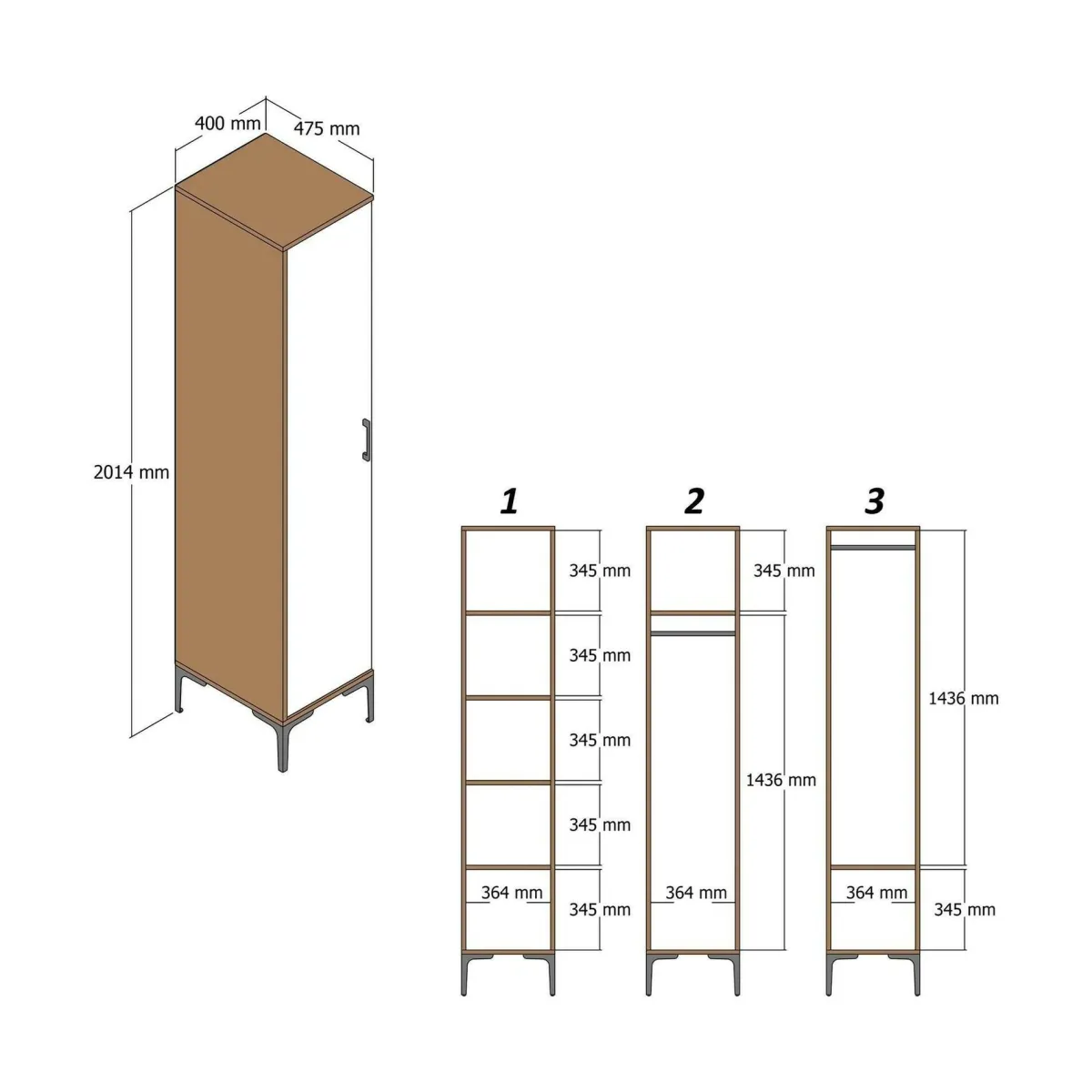Armadi Multiuso 1 Anta|Camera Da Letto > Dmora Armadio noce e nero slim 40x201h cm - Asfodelo Nero Antracite, Marrone Noce