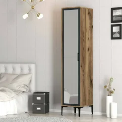 Armadi Multiuso 1 Anta|Camera Da Letto > Dmora Armadio noce e nero slim 40x201h cm - Asfodelo Nero Antracite, Marrone Noce