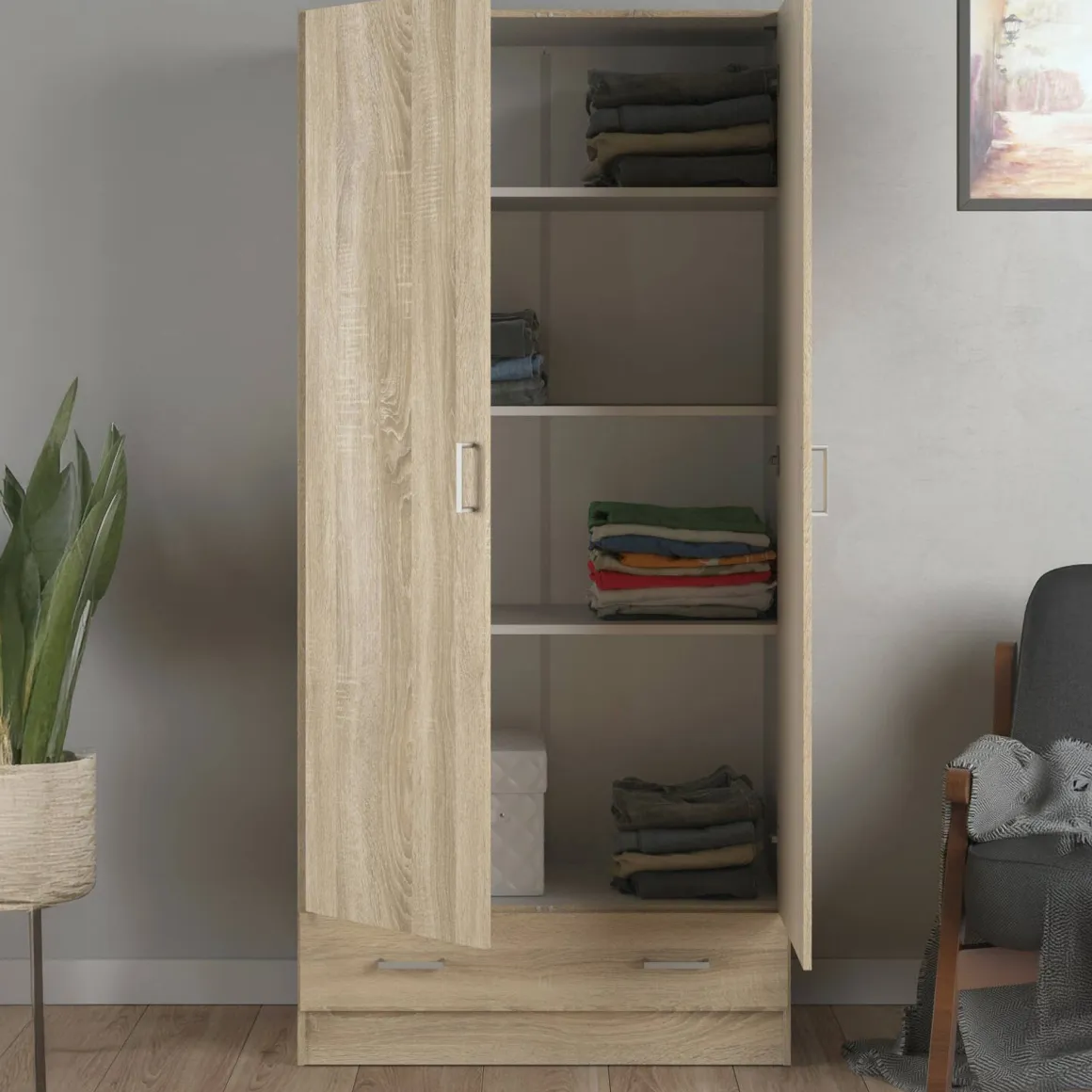 Armadio quercia con cassetto 79x170h cm - Amylya