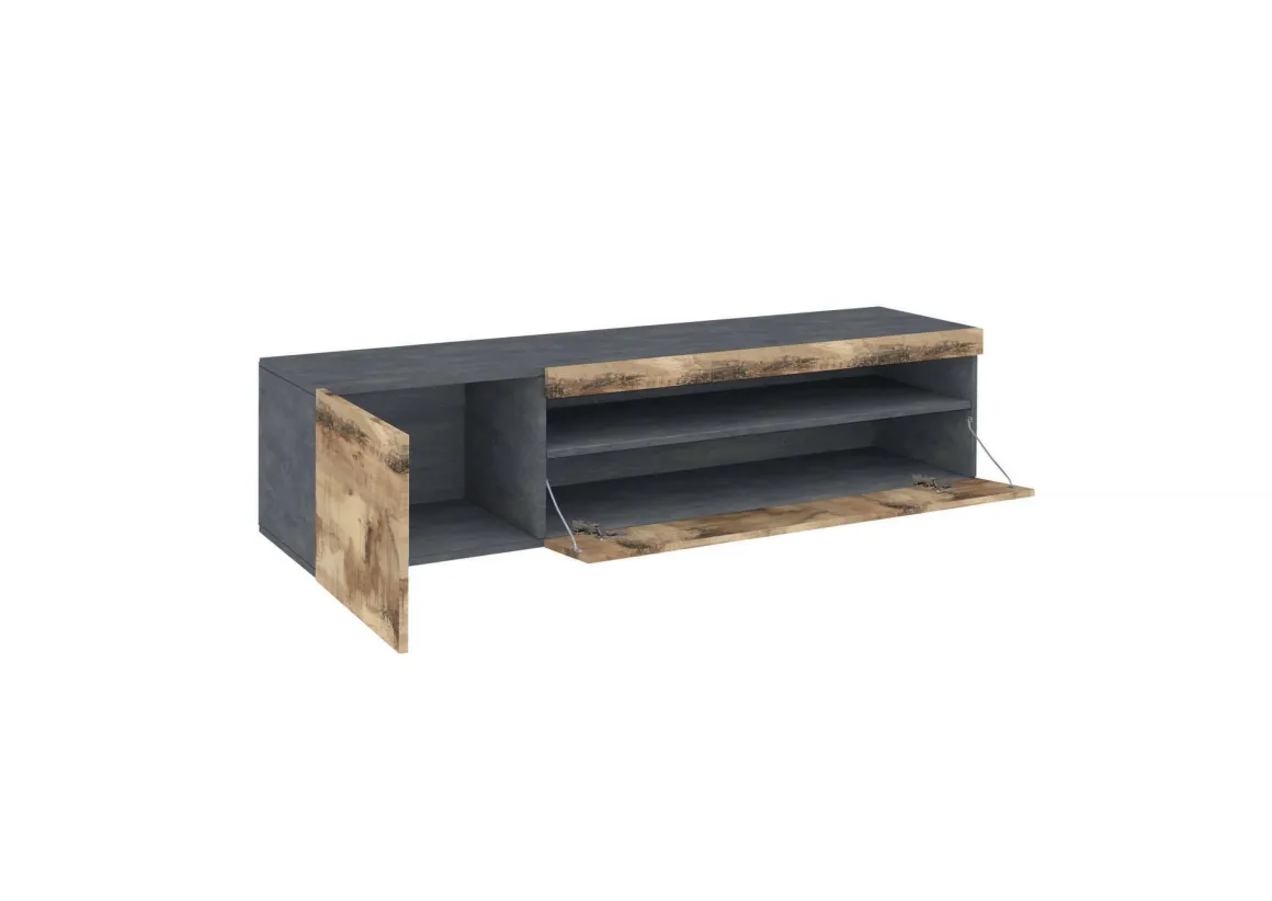 Mobili Porta Tv|Salotto > Dmora Base TV acero e ardesia 150x40x37h cm 2 ante - Aquilo Grigio Ardesia, Marrone Acero