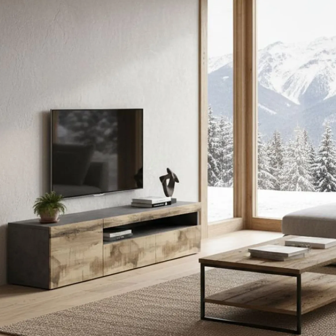 Mobili Porta Tv|Salotto > Dmora Base TV acero e ardesia 150x40x37h cm 2 ante - Aquilo Grigio Ardesia, Marrone Acero