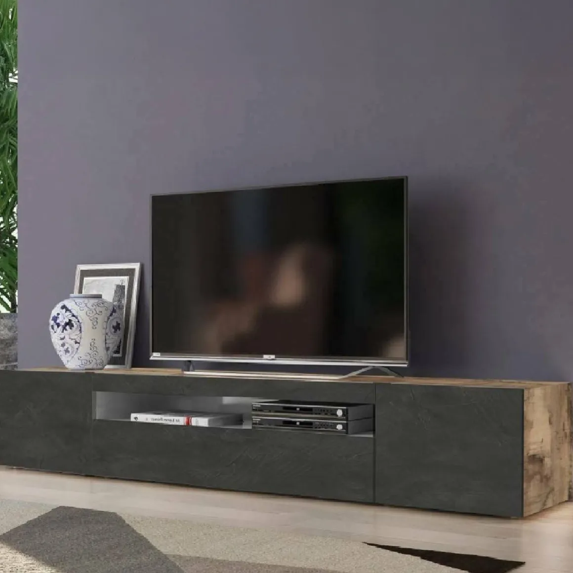 Mobili Porta Tv|Salotto > Dmora Base TV acero e ardesia 200x40x37h cm 3 ante - Artropodi Grigio Ardesia, Marrone Acero