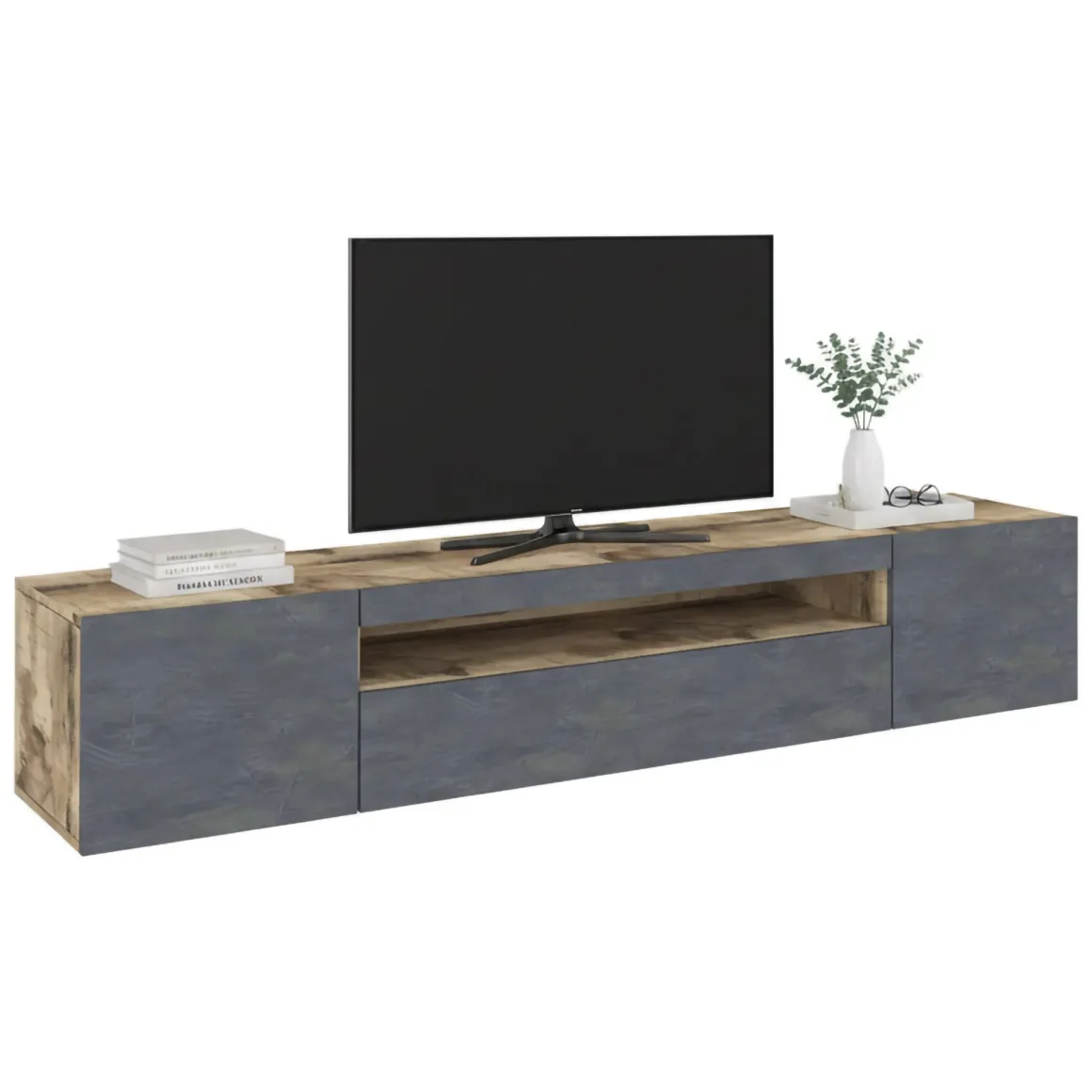 Mobili Porta Tv|Salotto > Dmora Base TV acero e ardesia 200x40x37h cm 3 ante - Artropodi Grigio Ardesia, Marrone Acero