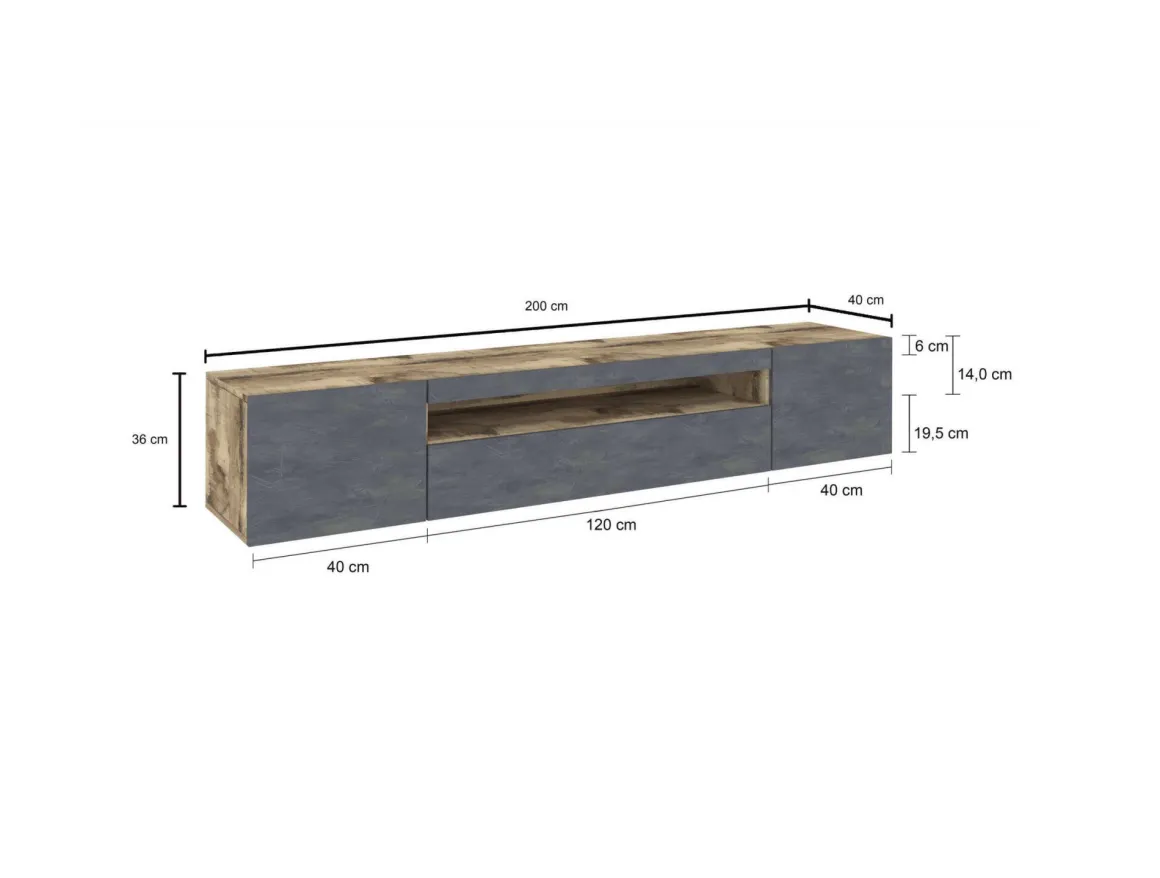 Mobili Porta Tv|Salotto > Dmora Base TV acero e ardesia 200x40x37h cm 3 ante - Artropodi Grigio Ardesia, Marrone Acero