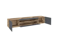 Mobili Porta Tv|Salotto > Dmora Base TV acero e ardesia 200x40x37h cm 3 ante - Artropodi Grigio Ardesia, Marrone Acero