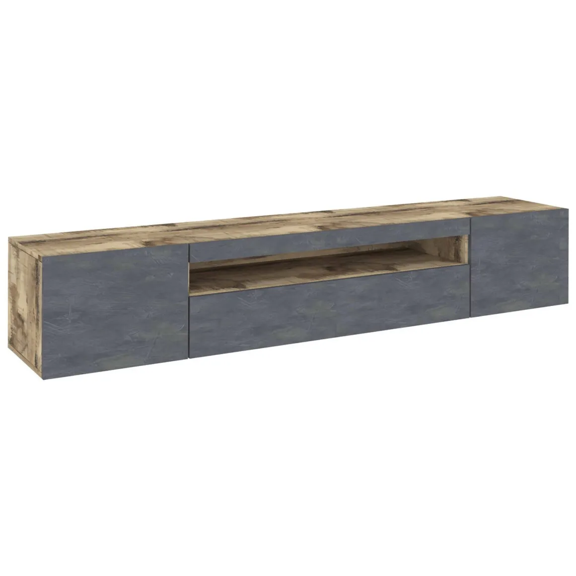 Mobili Porta Tv|Salotto > Dmora Base TV acero e ardesia 200x40x37h cm 3 ante - Artropodi Grigio Ardesia, Marrone Acero