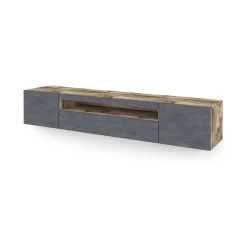 Mobili Porta Tv|Salotto > Dmora Base TV acero e ardesia 200x40x37h cm 3 ante in legno - Artropodi Grigio Ardesia, Marrone Acero