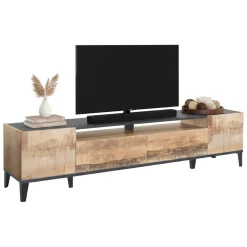 Base TV acero e ardesia 200x40x47h cm 2 ante e 2 cassetti - Abina