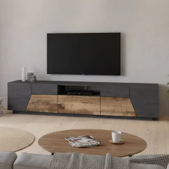 Base TV acero e ardesia 220x43x46h cm 4 ante e 1 cassetto - Animai