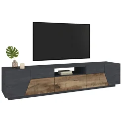 Base TV acero e ardesia 220x43x46h cm 4 ante e 1 cassetto - Animai