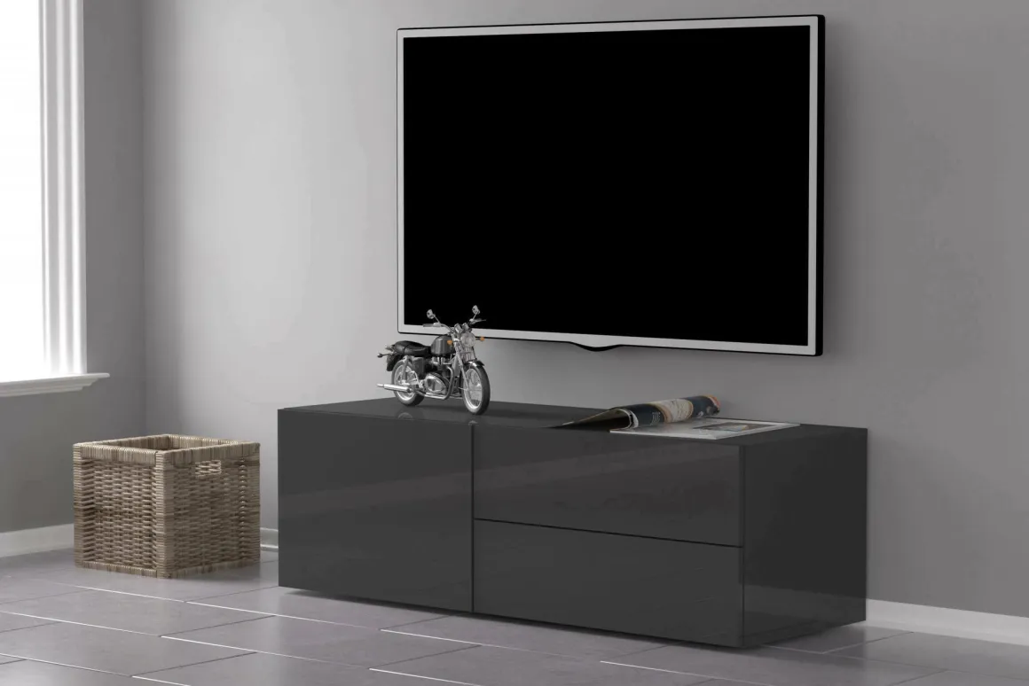Salotto > Dmora Base TV antracite lucido 110x40x47h cm in legno - Azad Nero Antracite lucido
