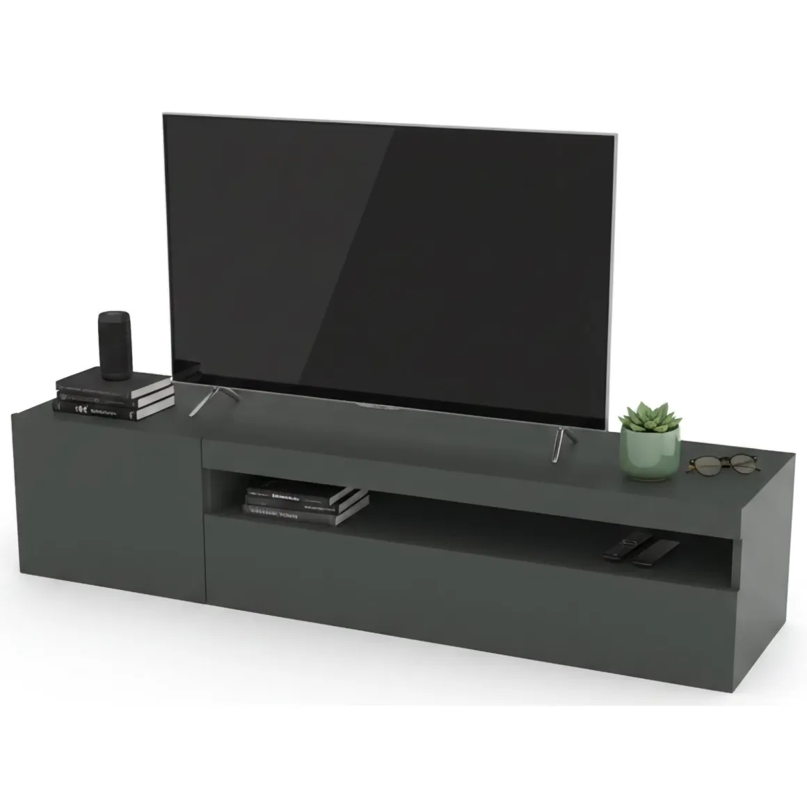 Base TV antracite lucido 150x40x37h cm 2 ante - Acrilya