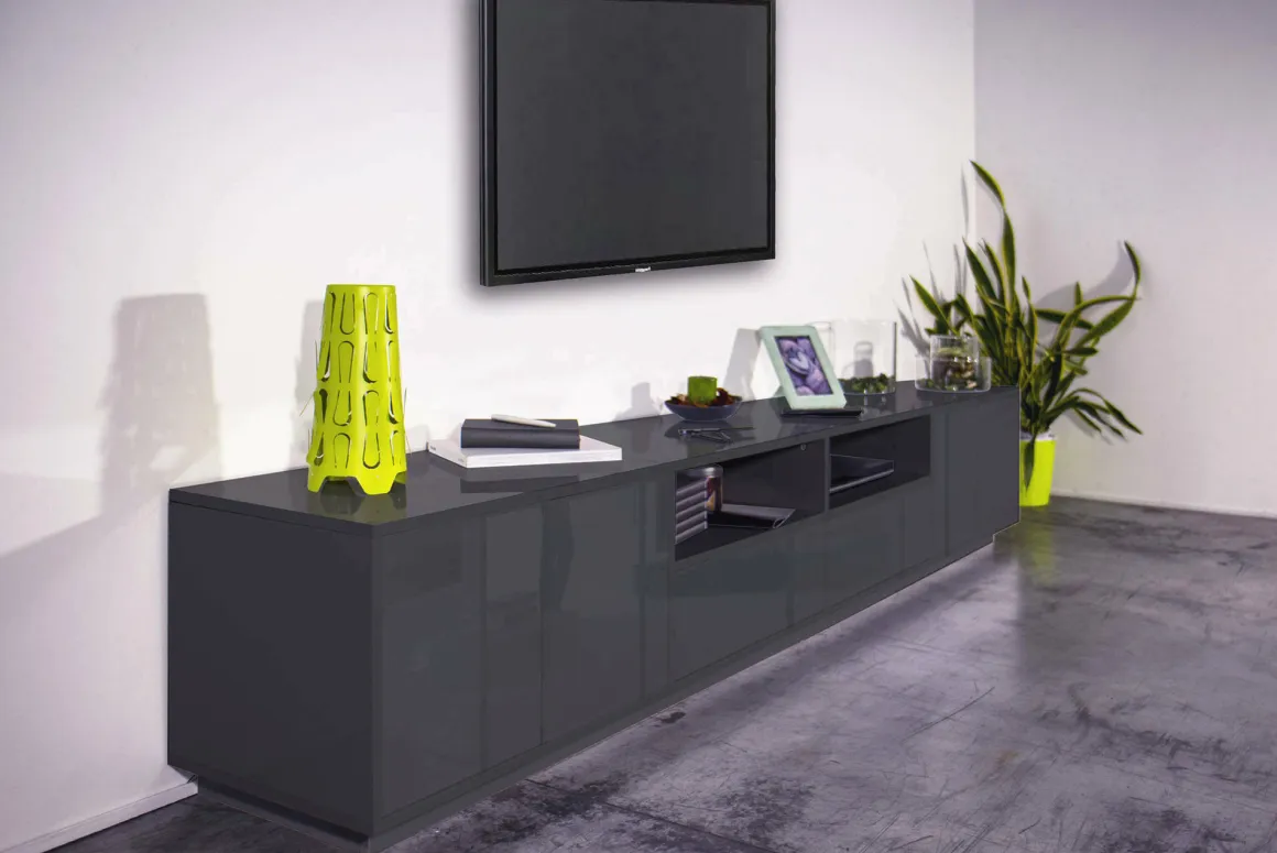 Base TV antracite lucido 260x41x46h cm 4 ante e 2 cassetti - Albak