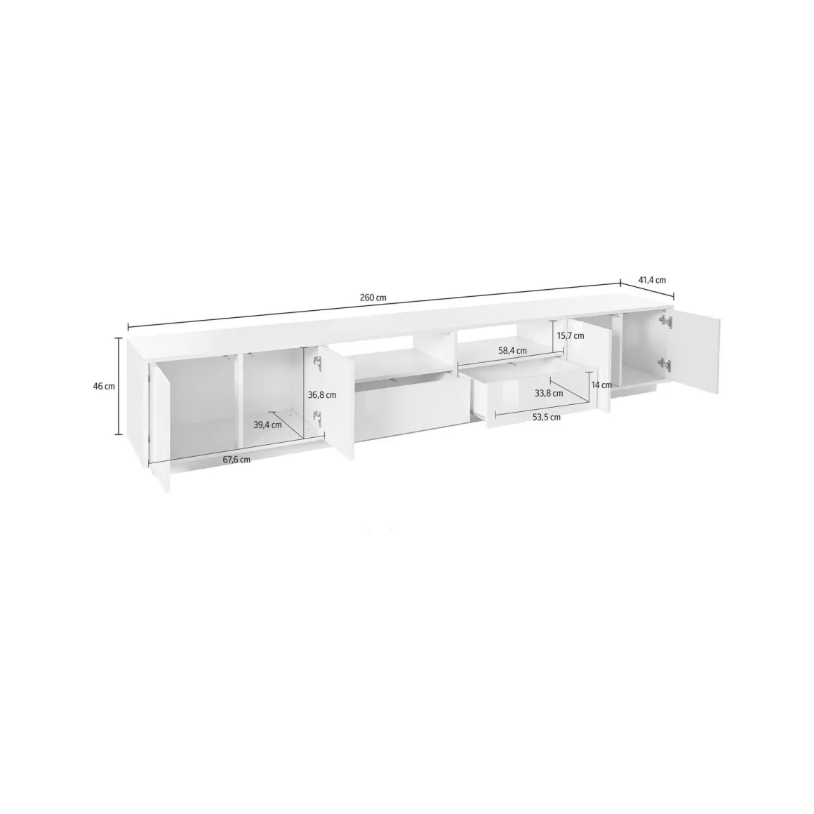 Base TV antracite lucido 260x41x46h cm 4 ante e 2 cassetti - Albak