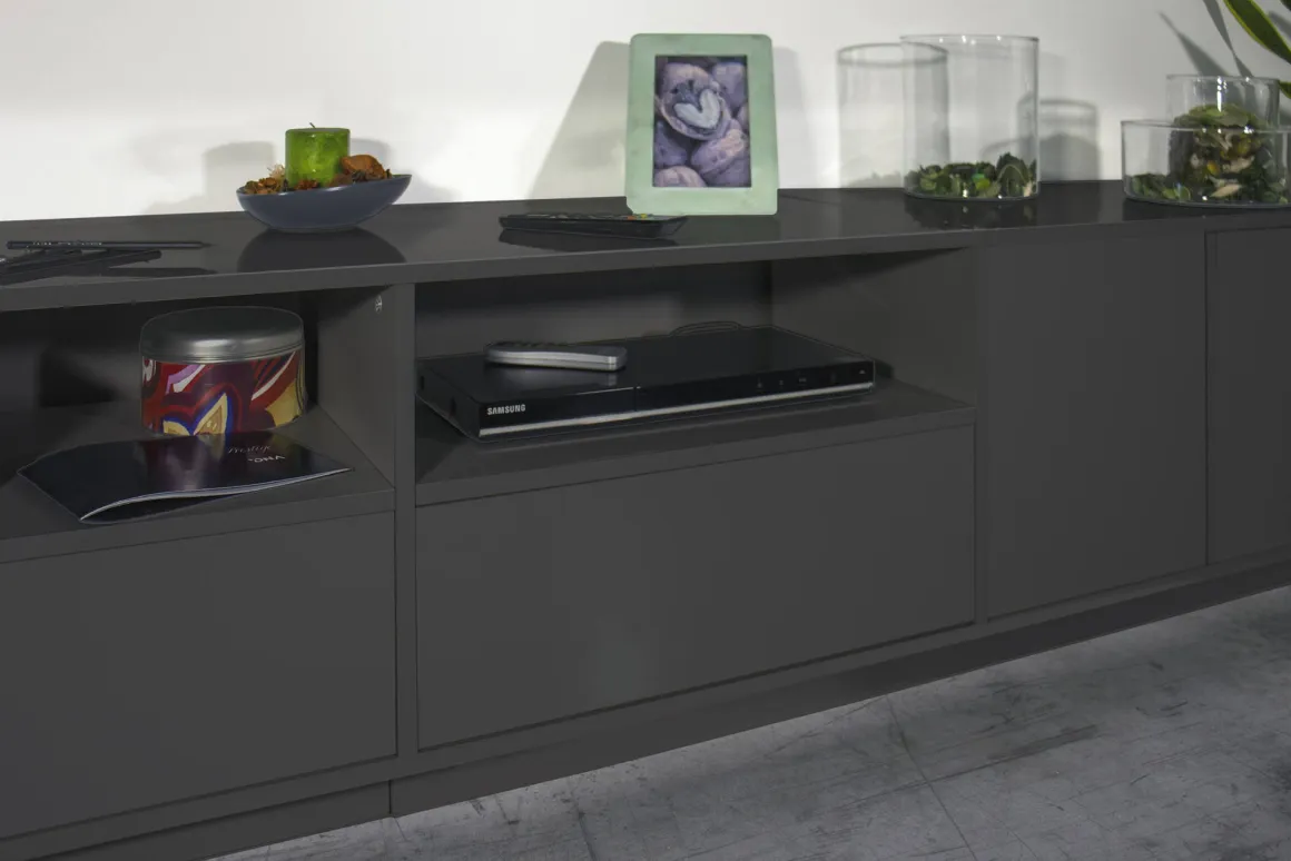 Base TV antracite lucido 260x41x46h cm 4 ante e 2 cassetti - Albak