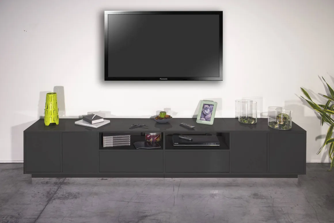 Base TV antracite lucido 260x41x46h cm 4 ante e 2 cassetti - Albak