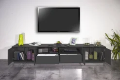 Base TV antracite lucido 260x41x46h cm 4 ante e 2 cassetti - Albak
