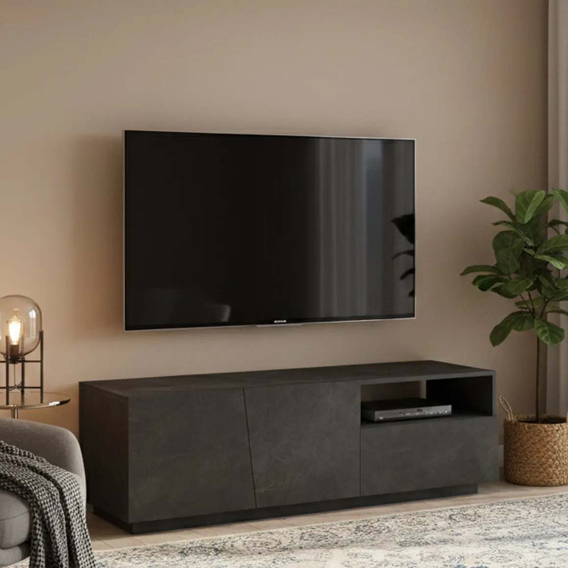 Base TV ardesia 150x43x46h cm 2 ante e 1 cassetto - Aiace