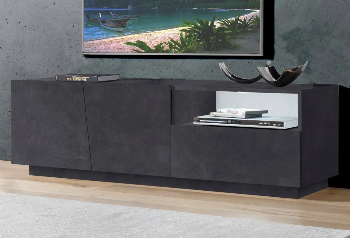 Base TV ardesia 150x43x46h cm 2 ante e 1 cassetto - Aiace