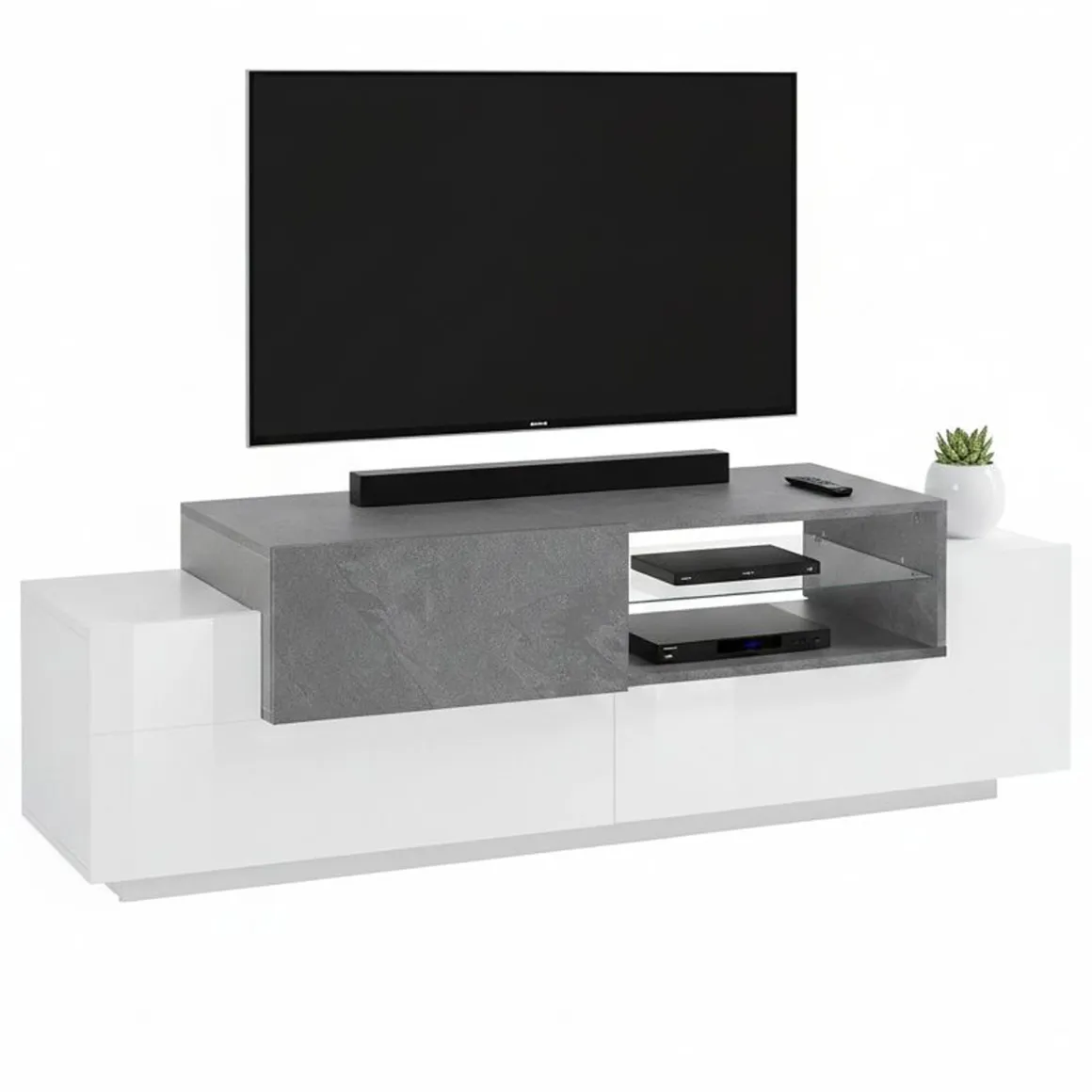 Base TV bianco lucido,cemento 160x45x51h cm 3 ante - Andris