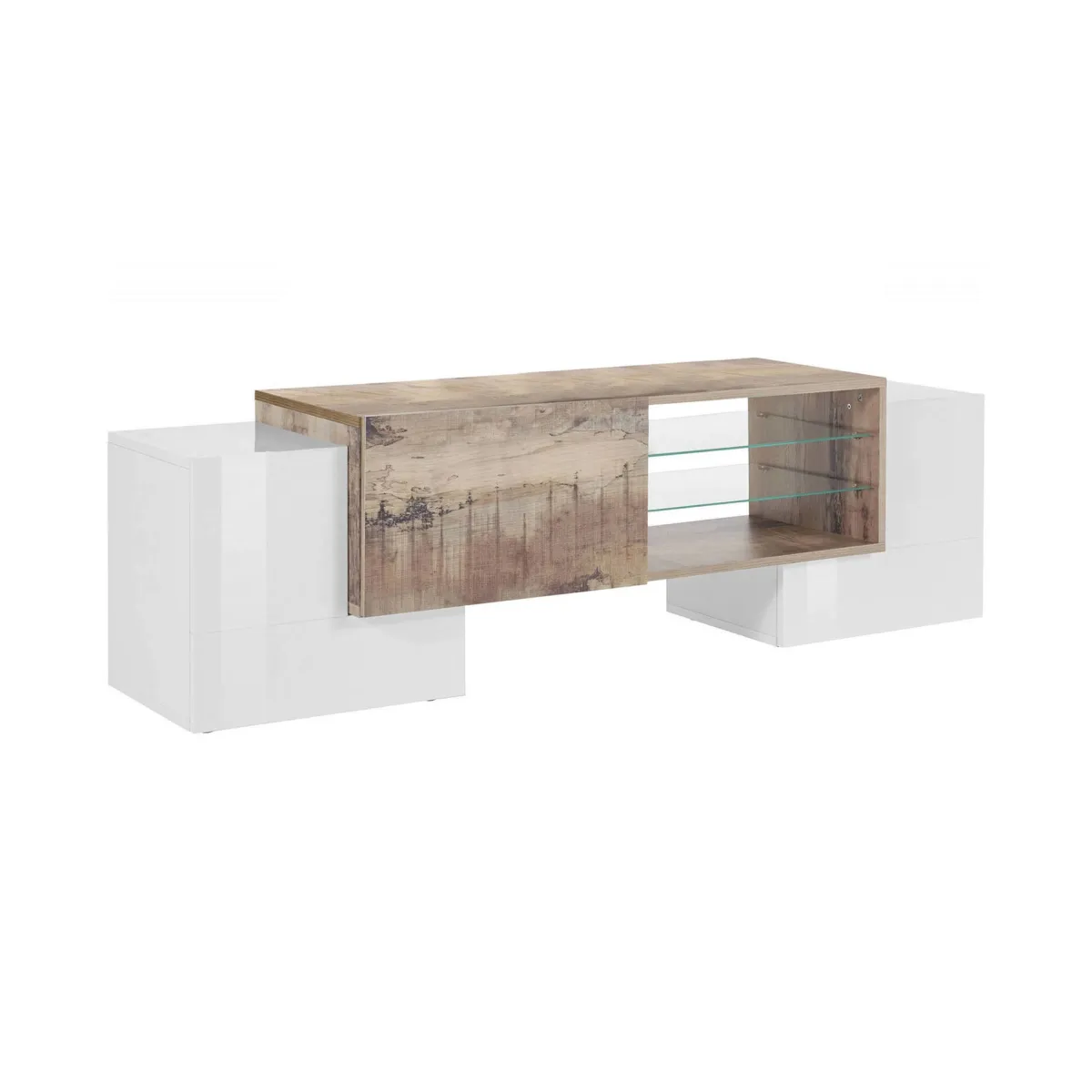 Salotto > Dmora Base TV bianco lucido e acero 100x45x45h cm 3 ante - Moldavite Marrone Acero, Bianco Lucido