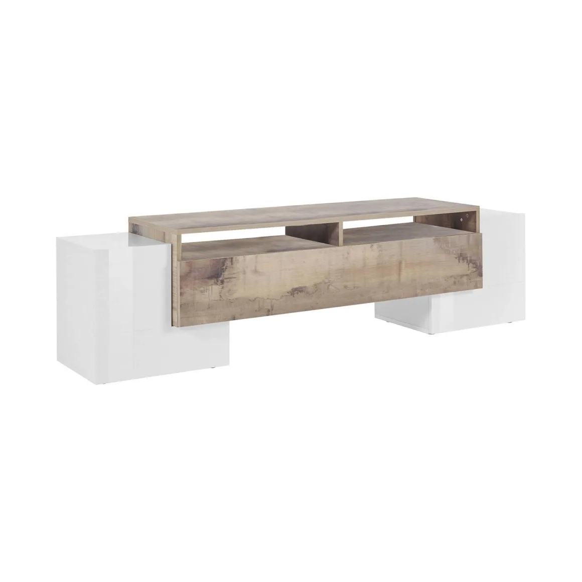 Salotto > Dmora Base TV bianco lucido e acero 190x45x45h cm 4 ante - Arancione Marrone Acero, Bianco Lucido