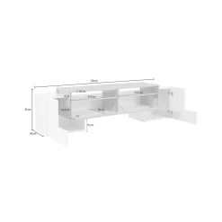 Salotto > Dmora Base TV bianco lucido e acero 190x45x45h cm 4 ante - Arancione Marrone Acero, Bianco Lucido
