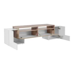 Salotto > Dmora Base TV bianco lucido e acero 190x45x45h cm 4 ante - Arancione Marrone Acero, Bianco Lucido