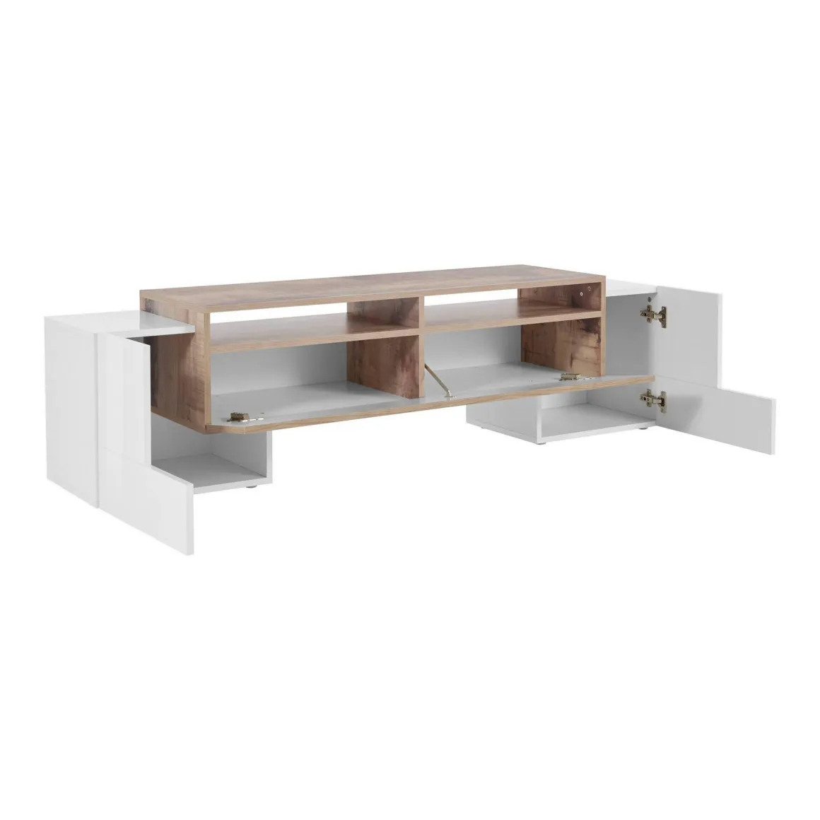 Salotto > Dmora Base TV bianco lucido e acero 190x45x45h cm 4 ante - Arancione Marrone Acero, Bianco Lucido