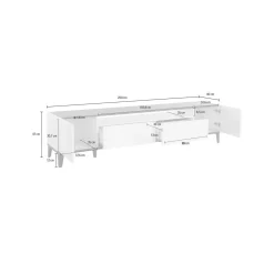 Base TV bianco lucido e acero 200x40x47h cm 2 ante e 2 cassetti - Abina