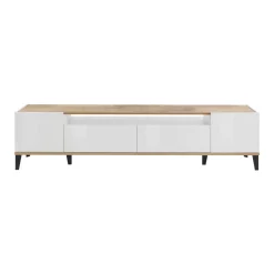 Base TV bianco lucido e acero 200x40x47h cm 2 ante e 2 cassetti - Abina