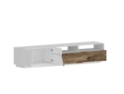 Base TV bianco lucido e acero 200x43x46h cm 2 ante e 2 cassetti - Arghi