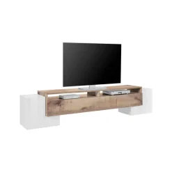 Base TV bianco lucido e acero 210x45x45h cm 3 ante - Amis