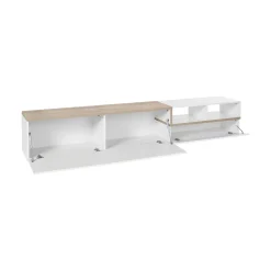 Base TV bianco lucido e acero 240x40x50h cm 2 ante - Fetta