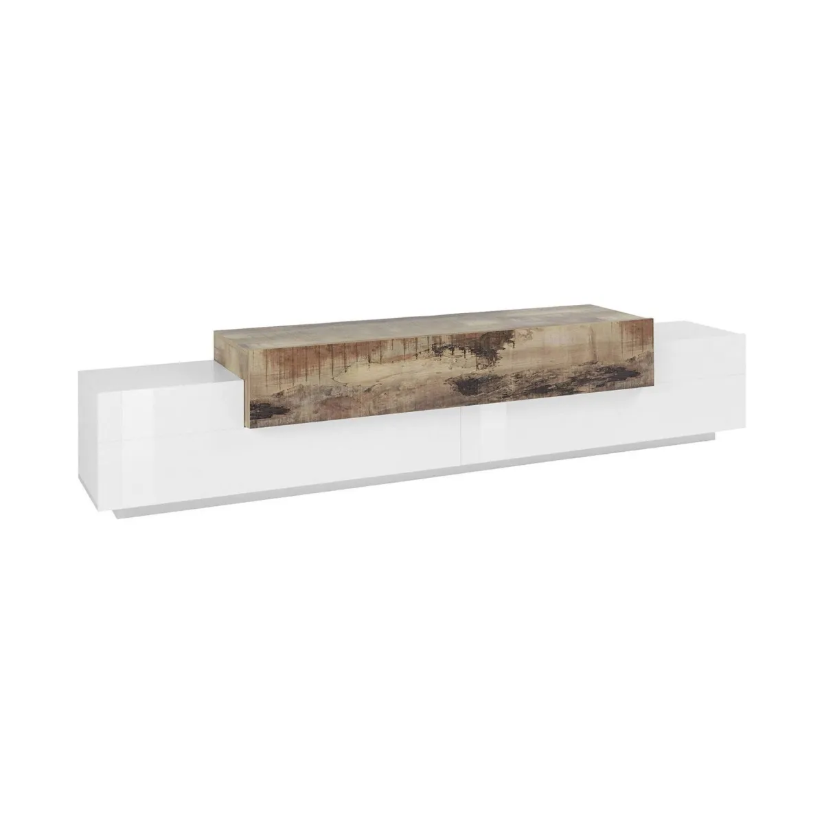 Mobili Porta Tv|Salotto > Dmora Base TV bianco lucido e acero 240x45x52h cm 3 ante - Tiche Marrone Acero, Bianco Lucido