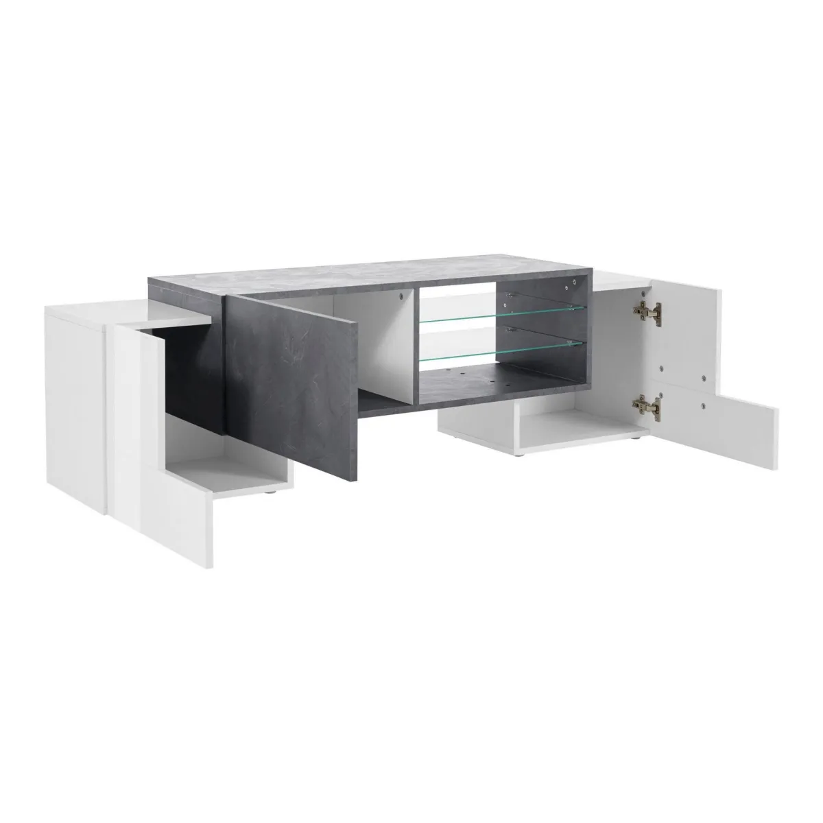 Salotto > Dmora Base TV bianco lucido e ardesia 100x45x45h cm 3 ante - Moldavite Grigio Ardesia, Bianco Lucido