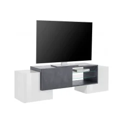 Salotto > Dmora Base TV bianco lucido e ardesia 100x45x45h cm 3 ante - Moldavite Grigio Ardesia, Bianco Lucido