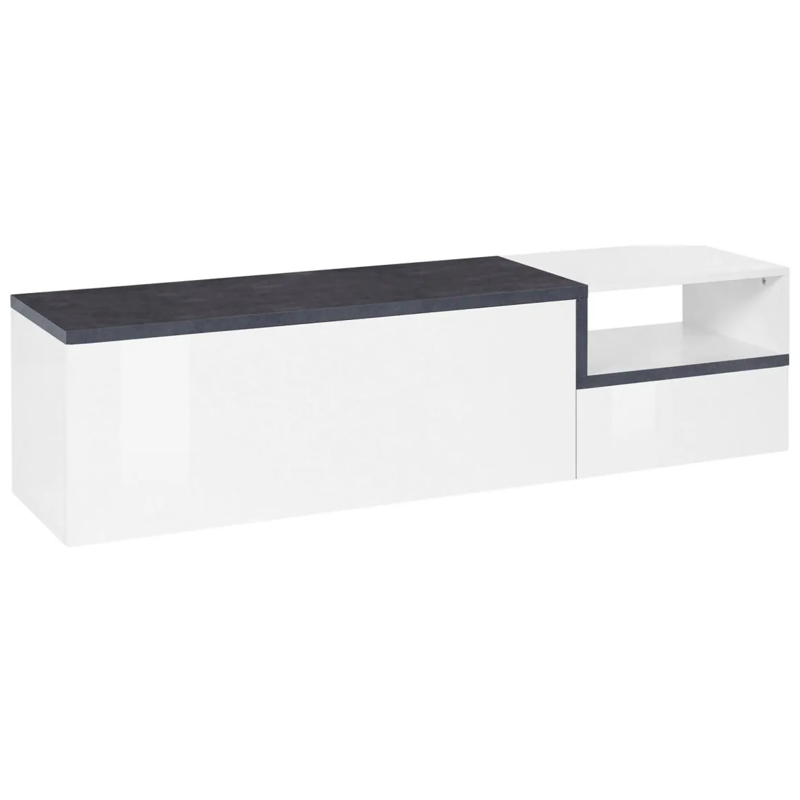 Base TV bianco lucido e ardesia 160x40x46h cm 2 ante - Fluorite