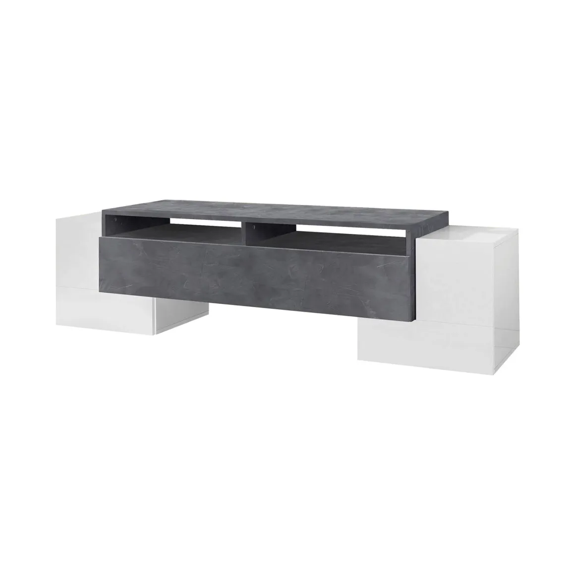 Salotto > Dmora Base TV bianco lucido e ardesia 190x45x45h cm 4 ante - Arancione Grigio Ardesia, Bianco Lucido