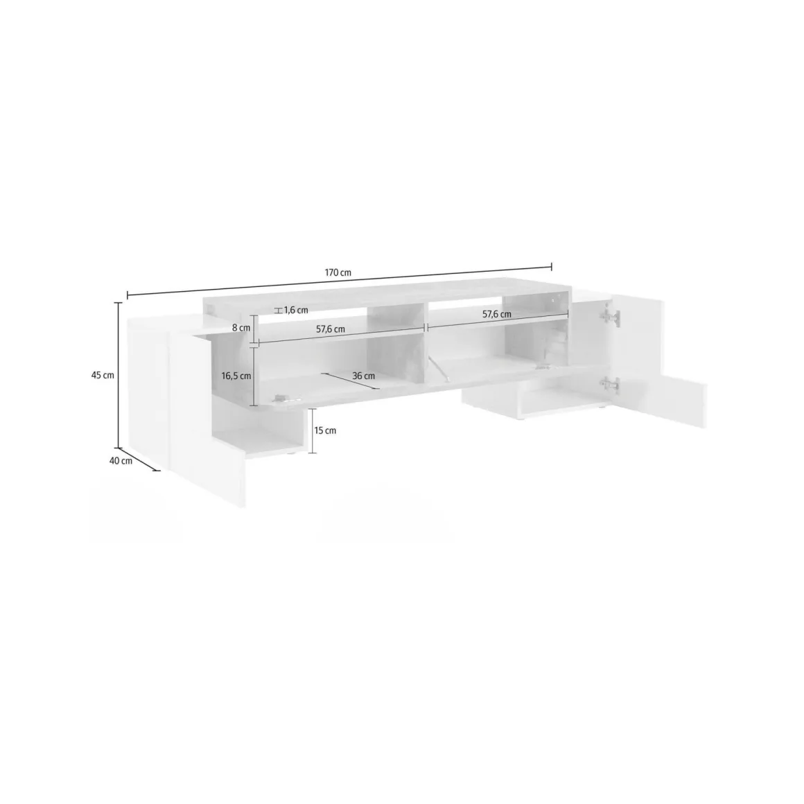 Salotto > Dmora Base TV bianco lucido e ardesia 190x45x45h cm 4 ante - Arancione Grigio Ardesia, Bianco Lucido