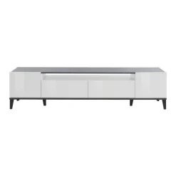 Base TV bianco lucido e ardesia 200x40x47h cm 2 ante e 2 cassetti - Abina