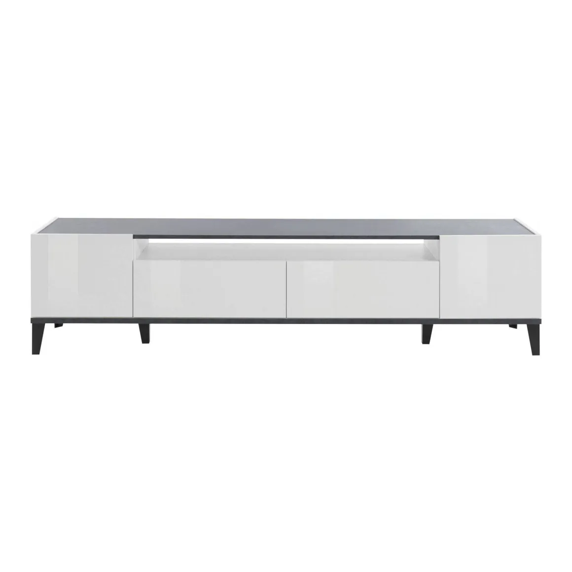 Base TV bianco lucido e ardesia 200x40x47h cm 2 ante e 2 cassetti - Abina