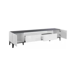 Base TV bianco lucido e ardesia 200x40x47h cm 2 ante e 2 cassetti - Abina
