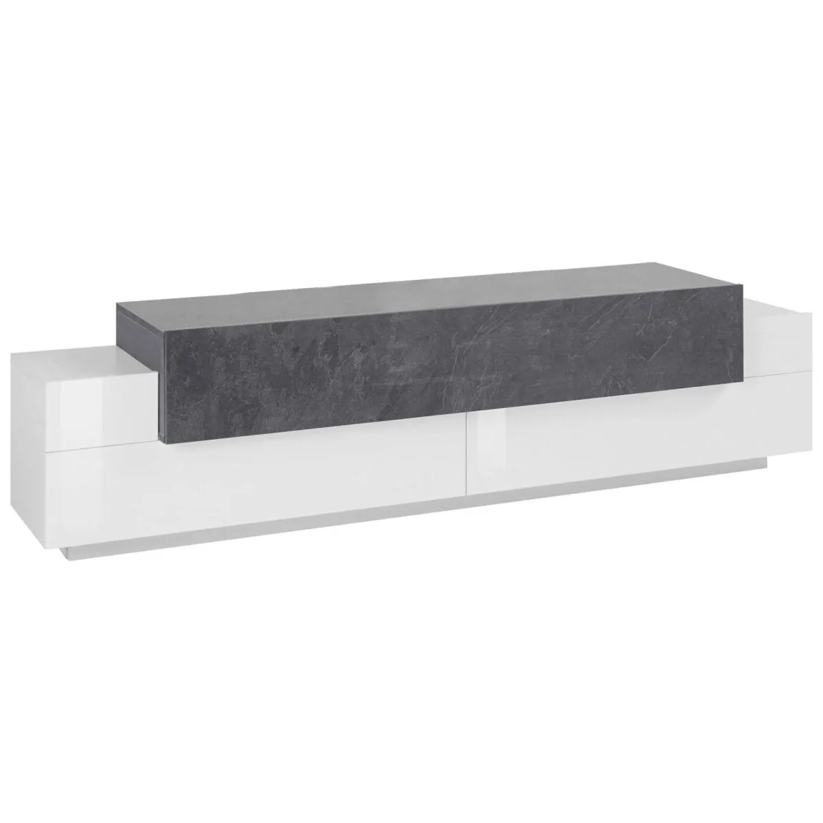 Mobili Porta Tv|Salotto > Dmora Base TV bianco lucido e ardesia 200x45x52h cm 3 ante - Arold Grigio Ardesia, Bianco Lucido