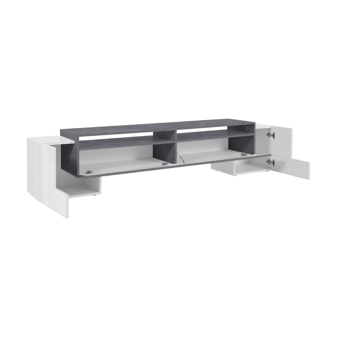 Base TV bianco lucido e ardesia 210x45x45h cm 3 ante - Amis