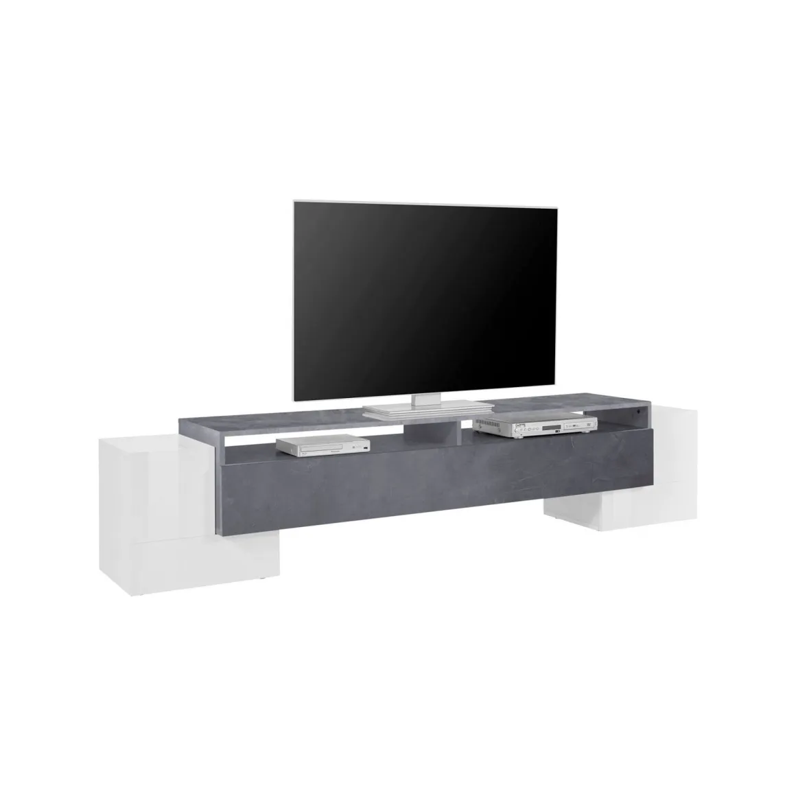 Base TV bianco lucido e ardesia 210x45x45h cm 3 ante - Amis