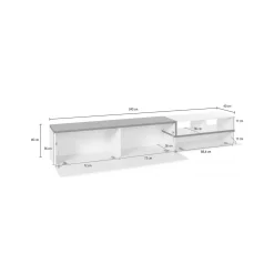Base TV bianco lucido e ardesia 240x40x50h cm 2 ante - Fetta