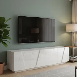 Base TV bianco lucido 162x44x46h cm 4 ante e 1 cassetto - Acix
