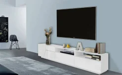 Base TV bianco lucido 200x43x46h cm 2 ante e 2 cassetti - Arghi