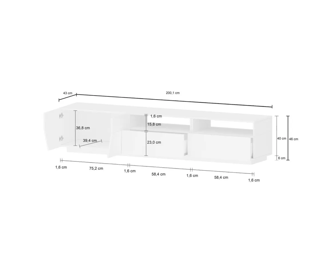 Salotto > Dmora Base TV 210x45x45h cm 3 ante - Amis Bianco Lucido